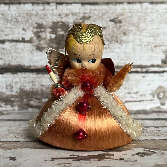 Vintage Christmas Composite Paper Mache Angel Ornament MCM Satin Japan - Picture 1 of 9